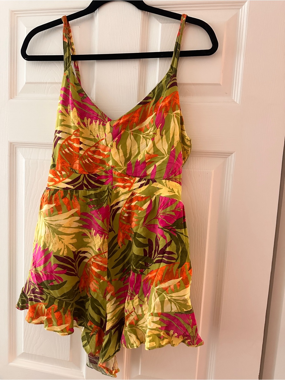 Jessica Simpson Green, Pink & Orange Tropical Leaf Romper